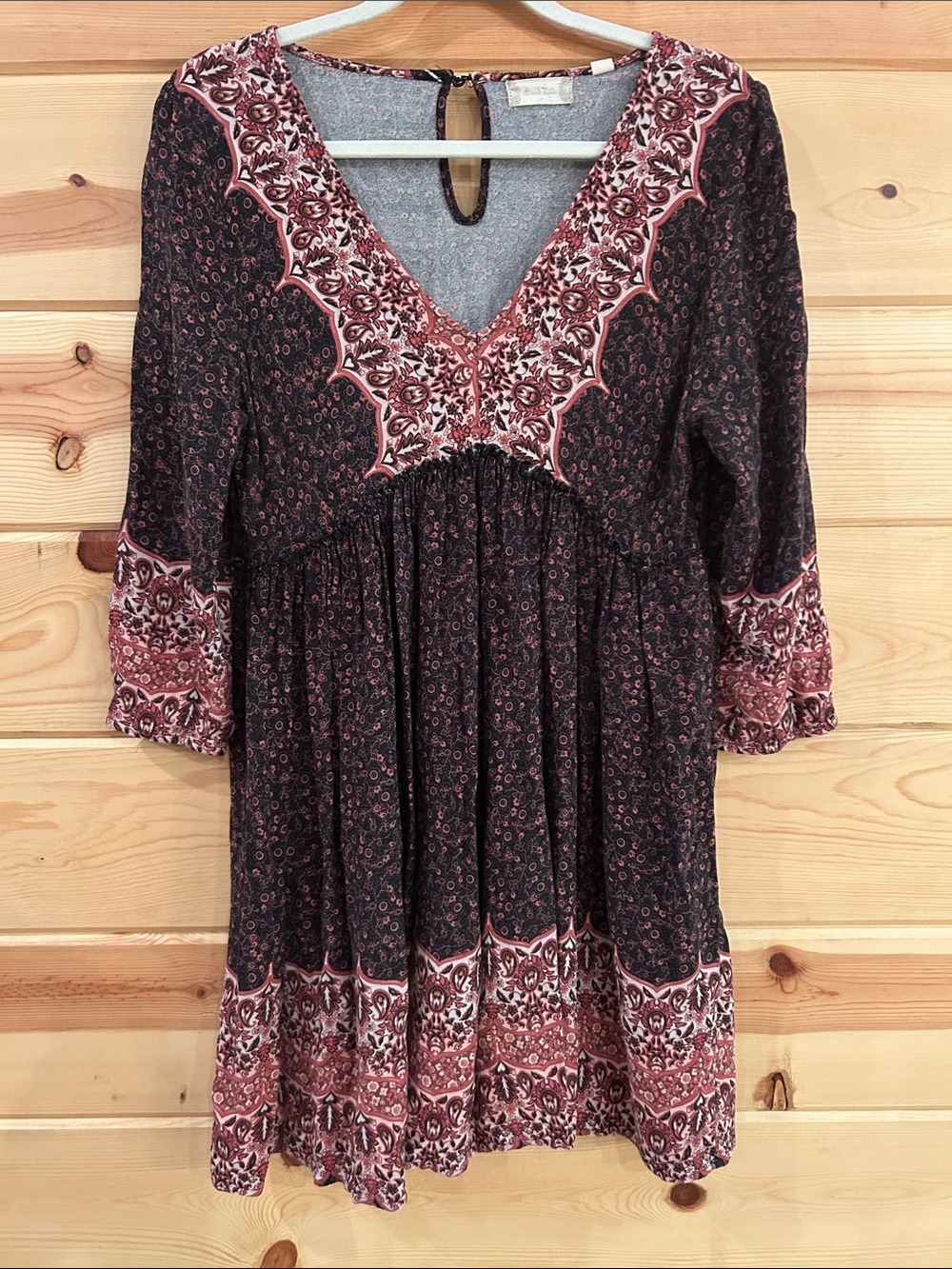 Altar'd State Black and Pink Paisley V-Neck Boho Dress